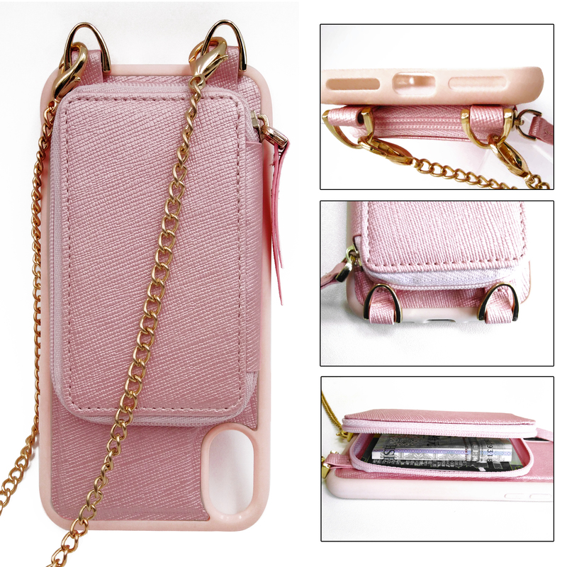 High quality leather wallet crossbody iphone case with chain/strap-4
