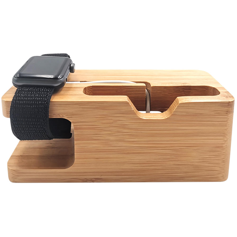 TENCHEN 2 in 1 bamboo holder for apple watch&cell phone
