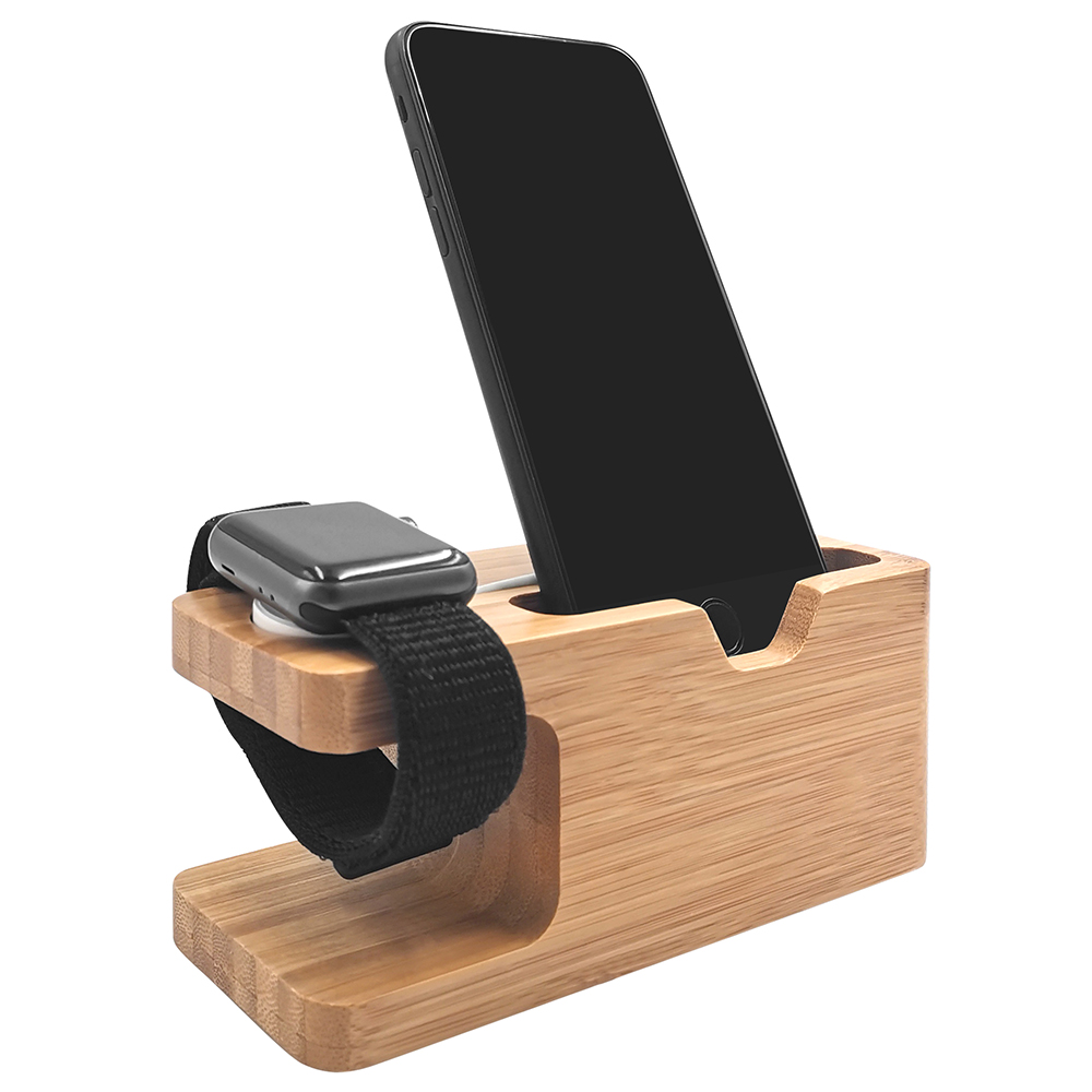 TENCHEN 2 in 1 bamboo holder for apple watch&cell phone