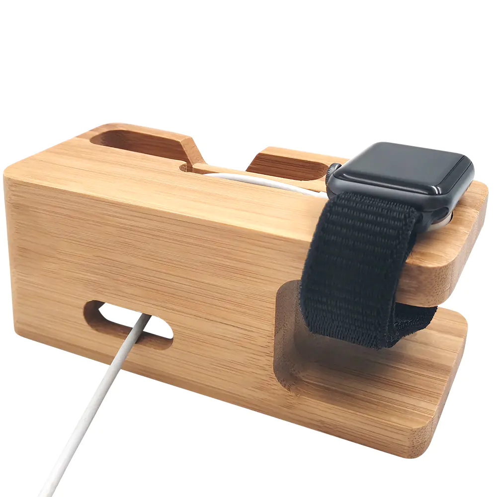 TENCHEN 2 in 1 bamboo holder for apple watch&cell phone
