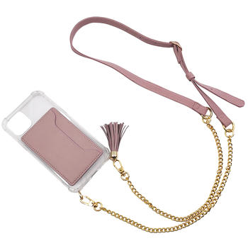 TENCHEN clear tpu pc crossbody phone case with leather card holder