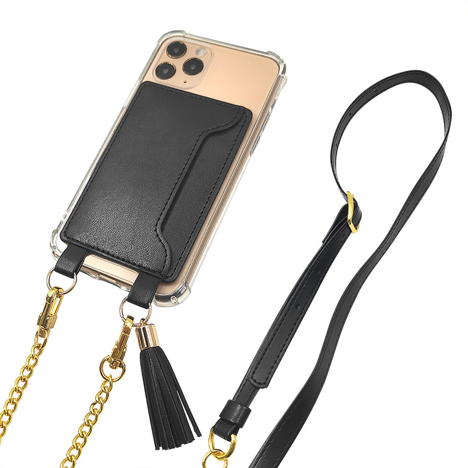 TENCHEN clear tpu pc crossbody phone case with leather card holder