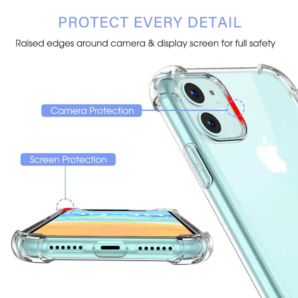 TENCHEN Clear tpu pc cell phone case with shockproof bumper