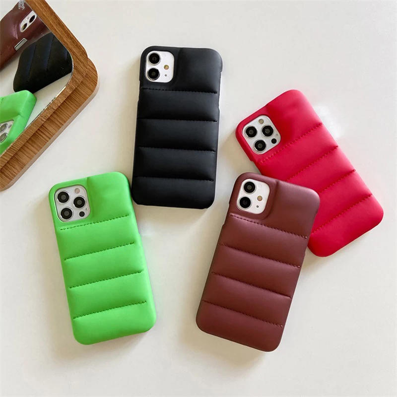 TENCHEN Fashion Brand Cotton Down Jacket Mobile phone Cases Puffer Case Silicone Back Cover For iPhone 13 12 11 pro max