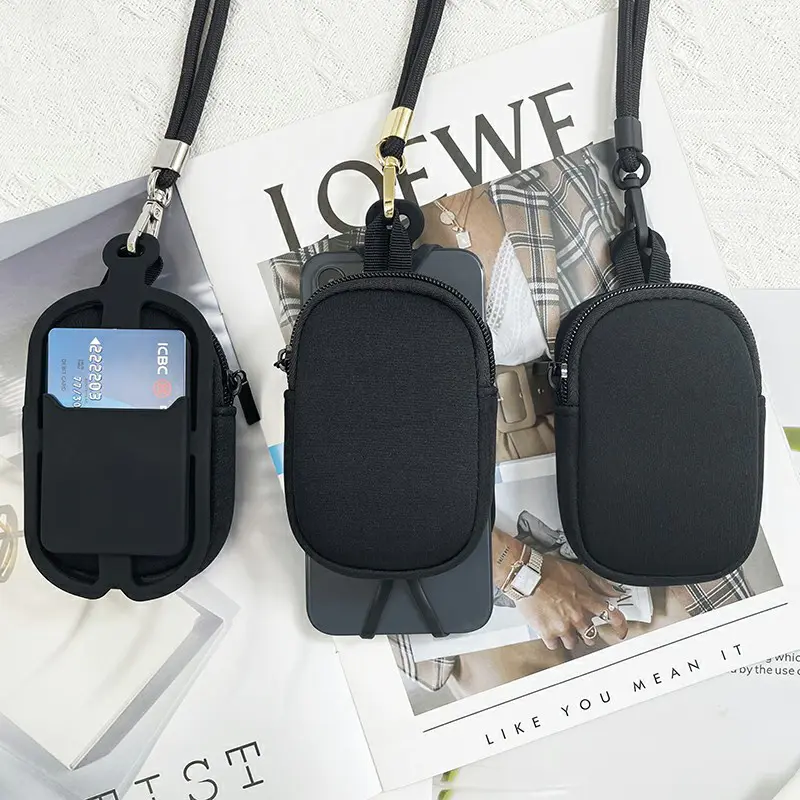 Universal Nylon smartphone case New Arrival silicone Re-Nylon mobile phone pouch with Pocket crossbody bag phone card holder wallet purse