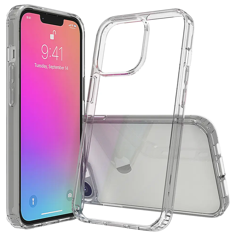 iPhone 13 Case Clear Hard PC Back Soft TPU Bumper Edge Cover SlimThin Shockproof Drop Protection Reinforced Corners Full Body Protective Phone Case