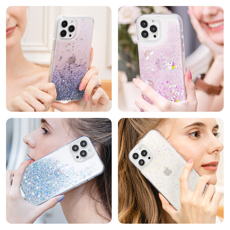 Glitter iPhone Case Double Layer Bling Flowing Colorful TPU Clear Protective Case High Quality Supplier In China