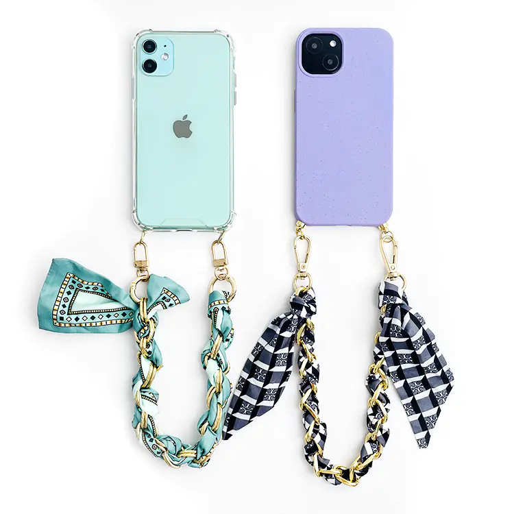 IPhone 14 Case With Wrist Strap Custom Silk Scarf Wrist Chain Phone Case Protective Cell Phone Cover | TenChen Tech