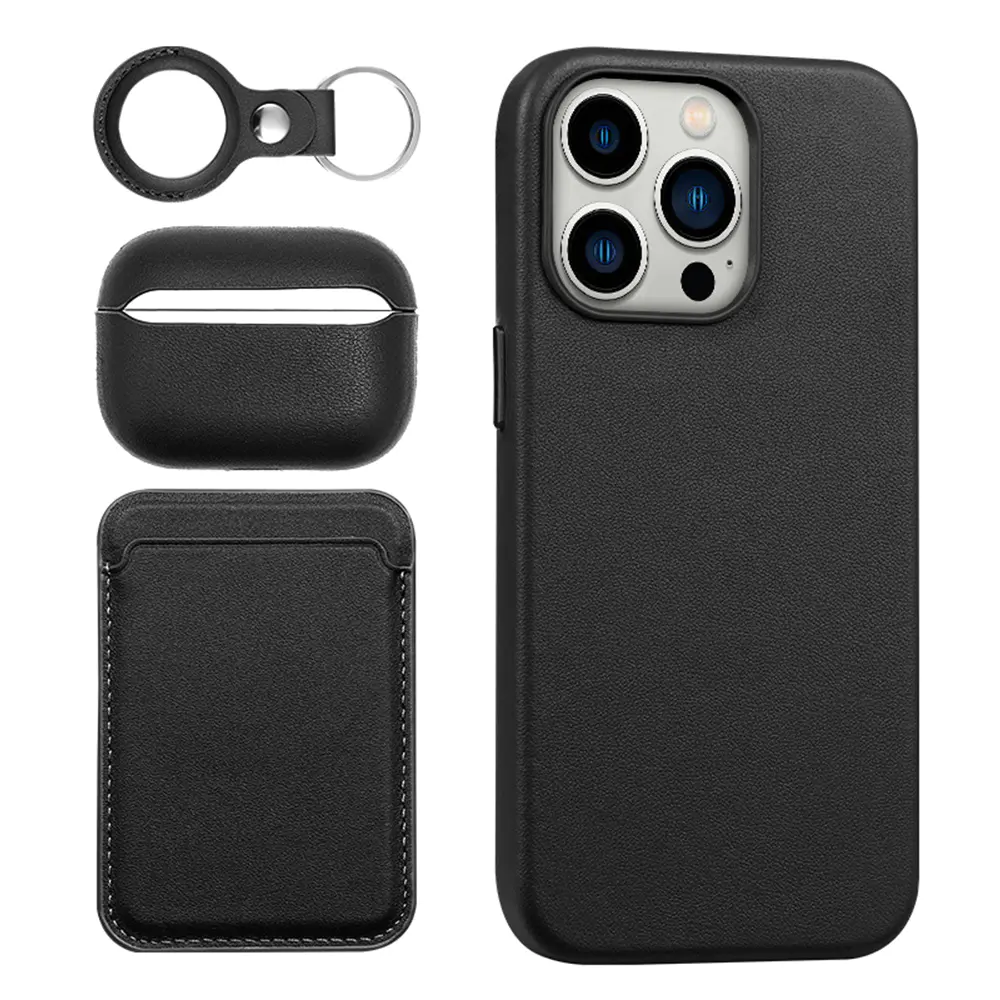 Leather Phone Case IPhone 14 Plus Pro Max Magnetic Cover Leather Card Holder Airtag Case Airpods Case Custom Leather Cover | TenChen Tech