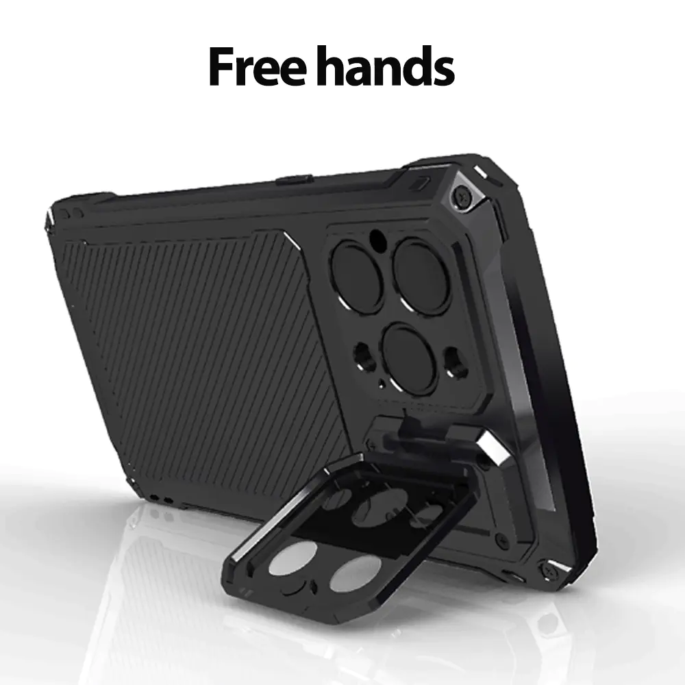 iPhone 15 Magneitc Metal Phone Case Shockproof Waterproof Cell Phone Cover With Camera Protect Foldable Stand | TenChen Tech