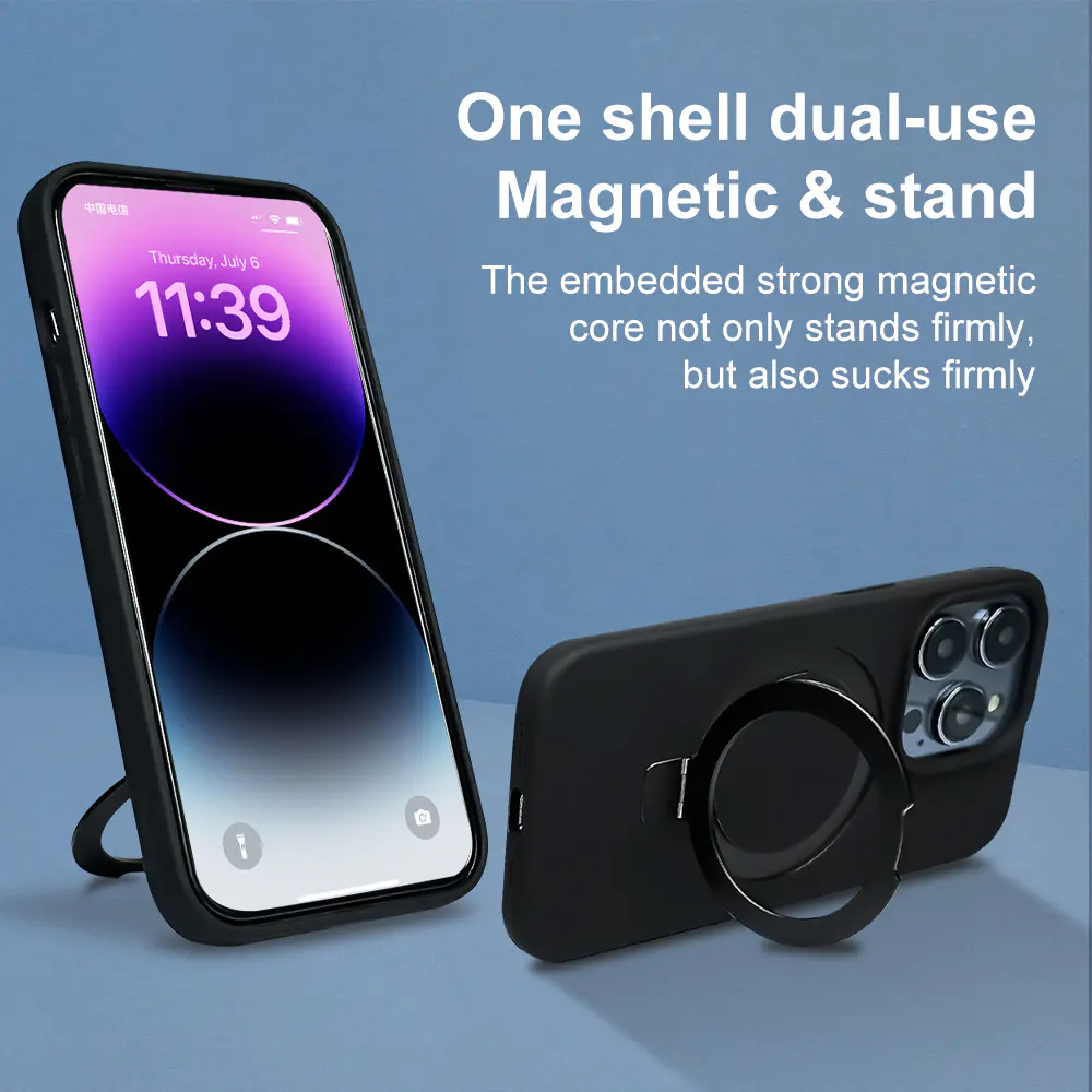 iPhone 15 MagSafe Liquid Silicone Phone Case with Magnetic Stand | TenChen Tech