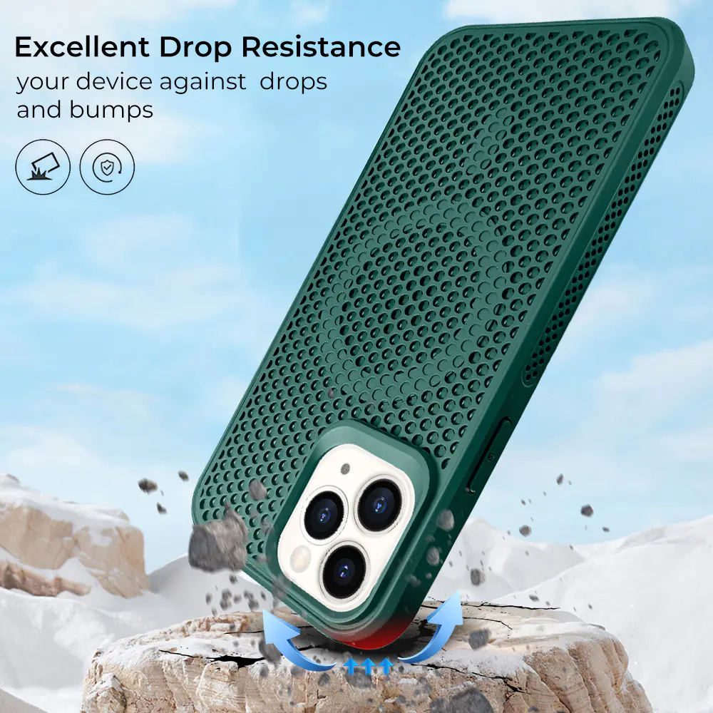 iPhone 15 Heat Dissipation Magsafe Cases Honeycomb Hole Cooling Breathable Mesh Magnetic Mobile Phone Case | TenChen Tech