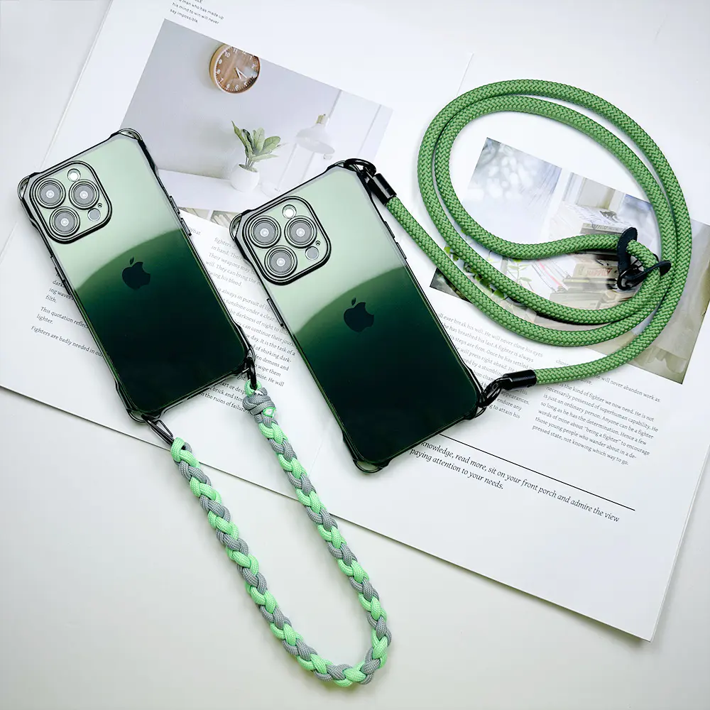 iPhone 15 Pro Max Crossbody Cases Transparent Colorful TPU Protective Detachable Shoulder Strap Necklace Phone Case | TenChen Tech